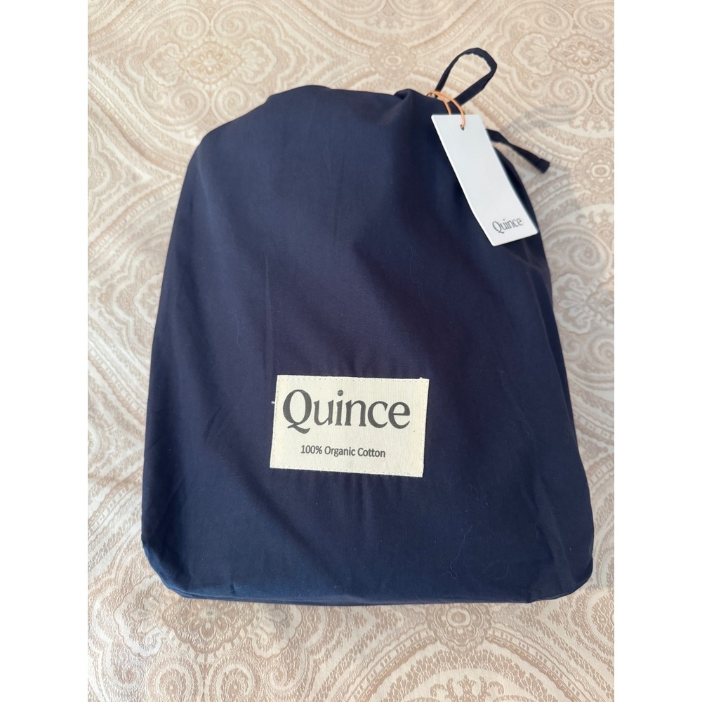 Quince Organic Cotton Percale Duvet Cover Set Full/Queen Navy - Picture 3 of 10